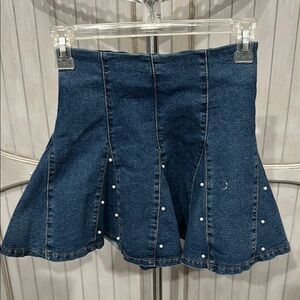 SHEIN Blue Embellished Skater Mini Skirt